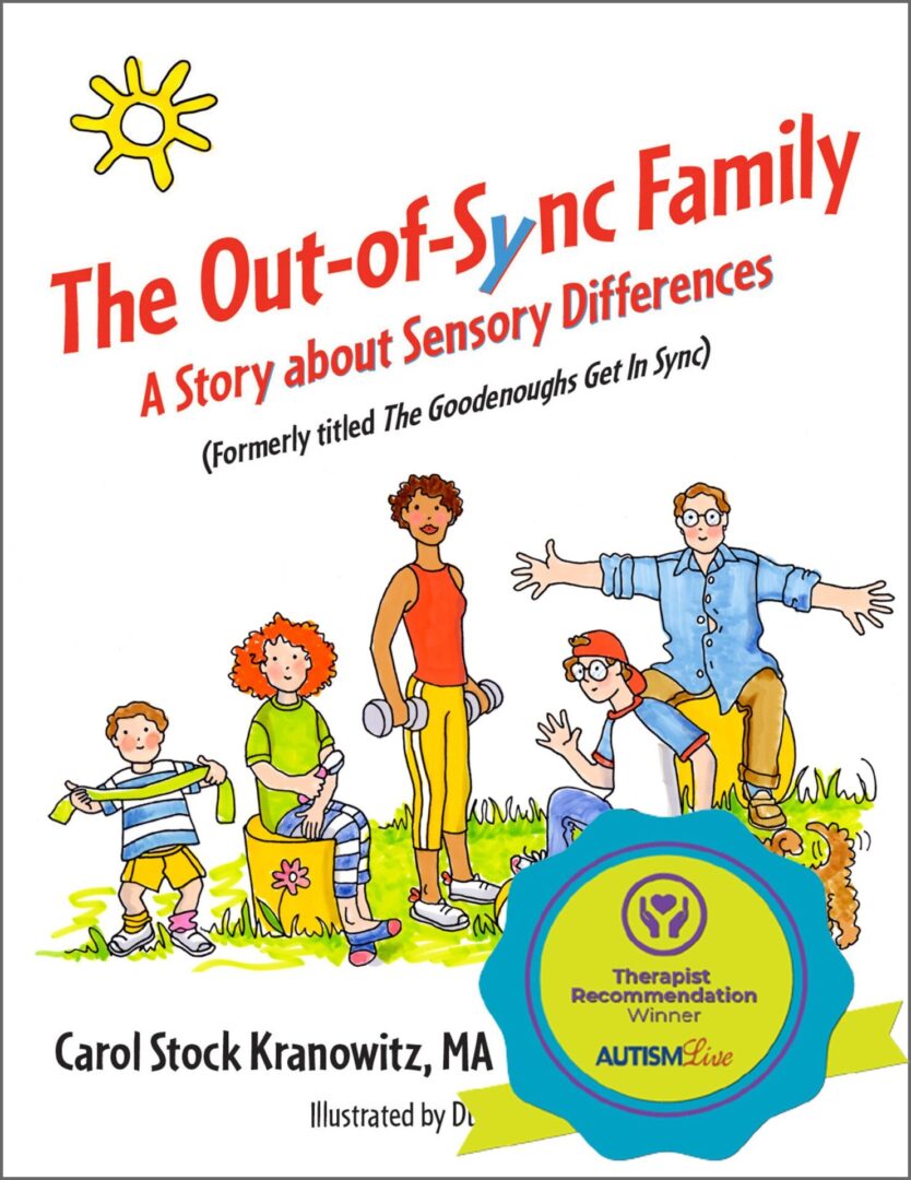 A book cover with a picture of people and the words " the out-of-sync family ".