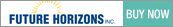 A blue and white logo for horizons.
