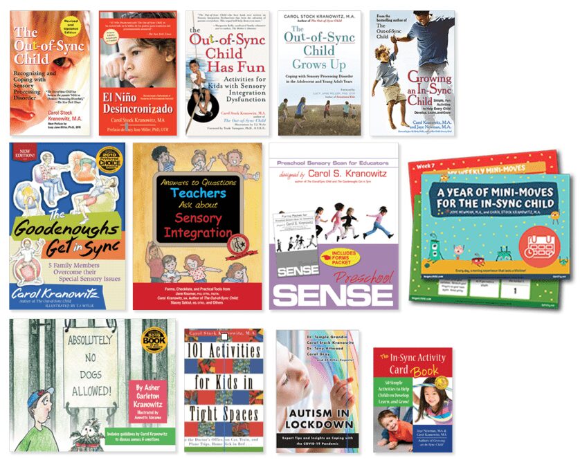Collection of books on sensory processing disorder.